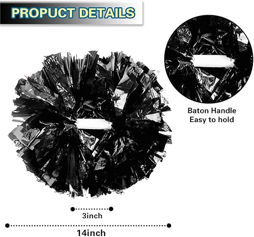 Miniatura 2 de Lovecheer 2PCS6PCS Pompones Metálicos de Animadora con Mango de Bastón Pompones de Animadora para Niños, Adultos, Espíritu de Equipo, Deportes,