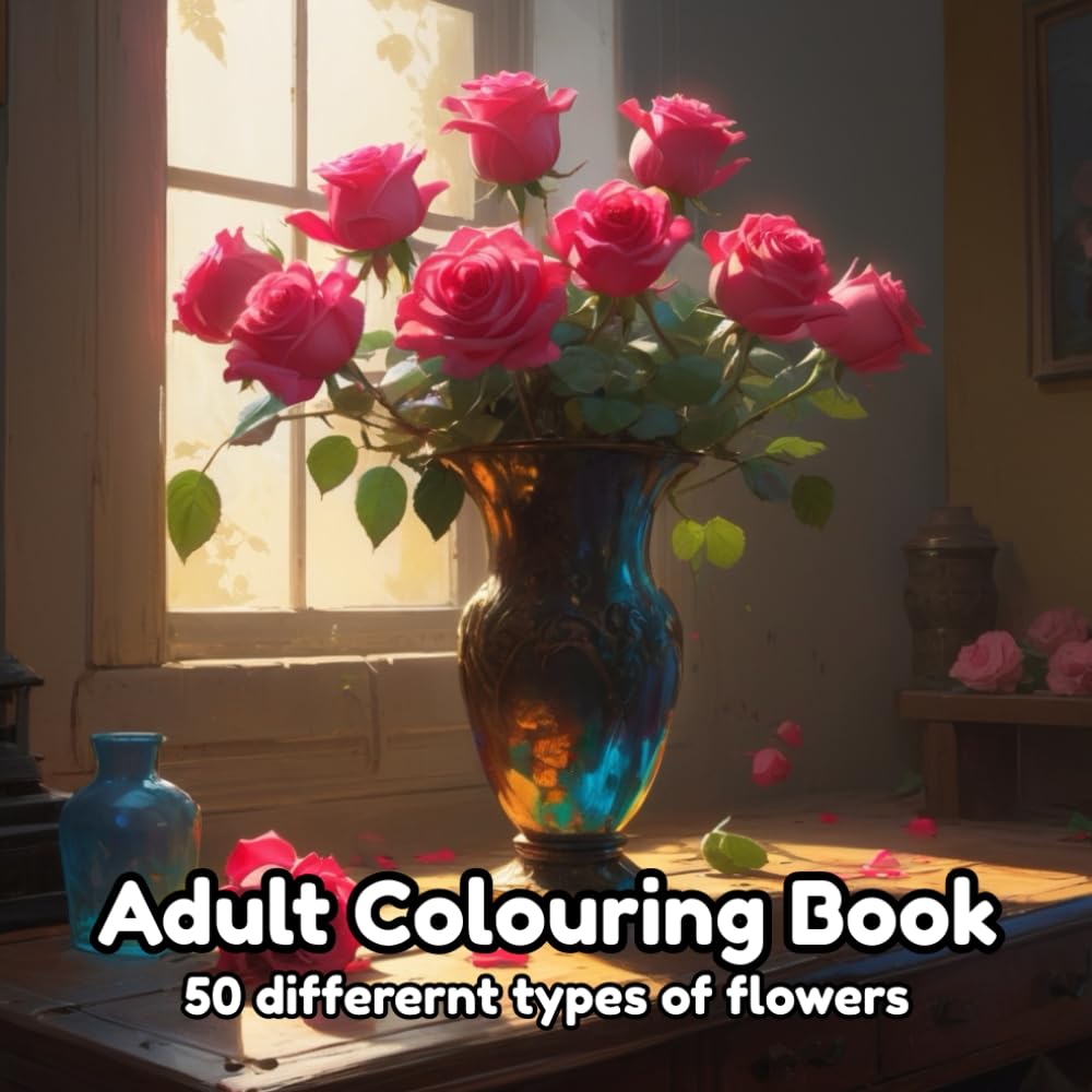 Adult Colouring Book: 50 Different Types of Flowers