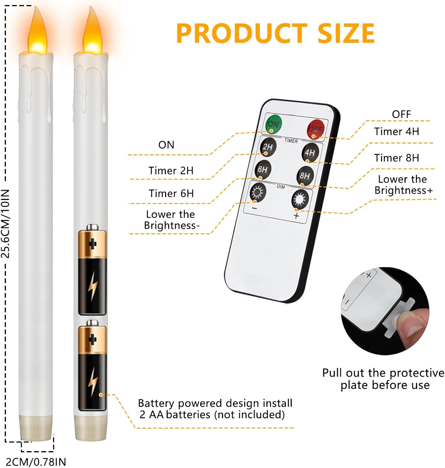 wemarry 12 Pcs Flickering Flameless Taper Candles, 10" Fake Taper Candles Battery Operated with Timer, Long Lasting-White Electric Led Candlesticks for Xmas Halloween Wedding Home Décor