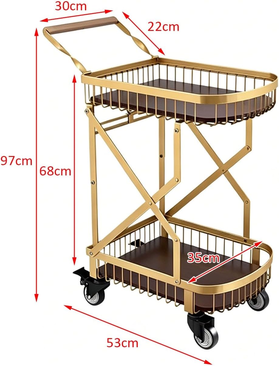 Foldable Rolling Cart with Handle, Utility Service Cart with Wheels, Multi-Functional Storage Carts for Kitchen, Bar, Hotel, Restaurant, Home Use