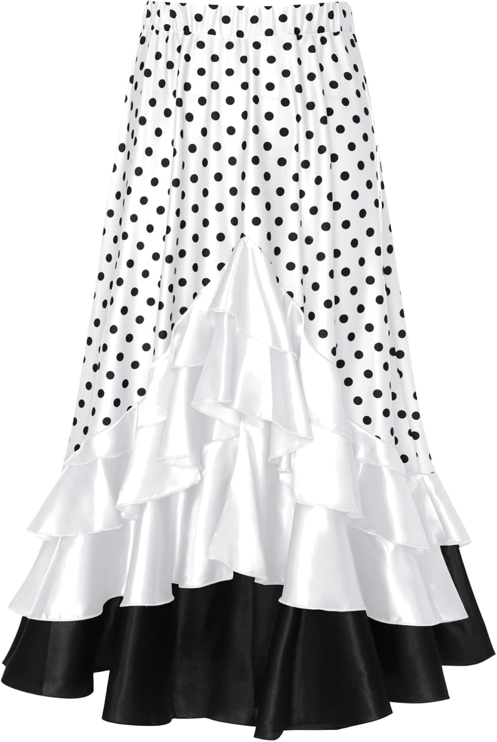 ranrann Kids Girls Ruffle Polka Dots Spanish Folklorico Skirt Mexican Gypsy Flamenco Full Circle Bull Dance Skirt