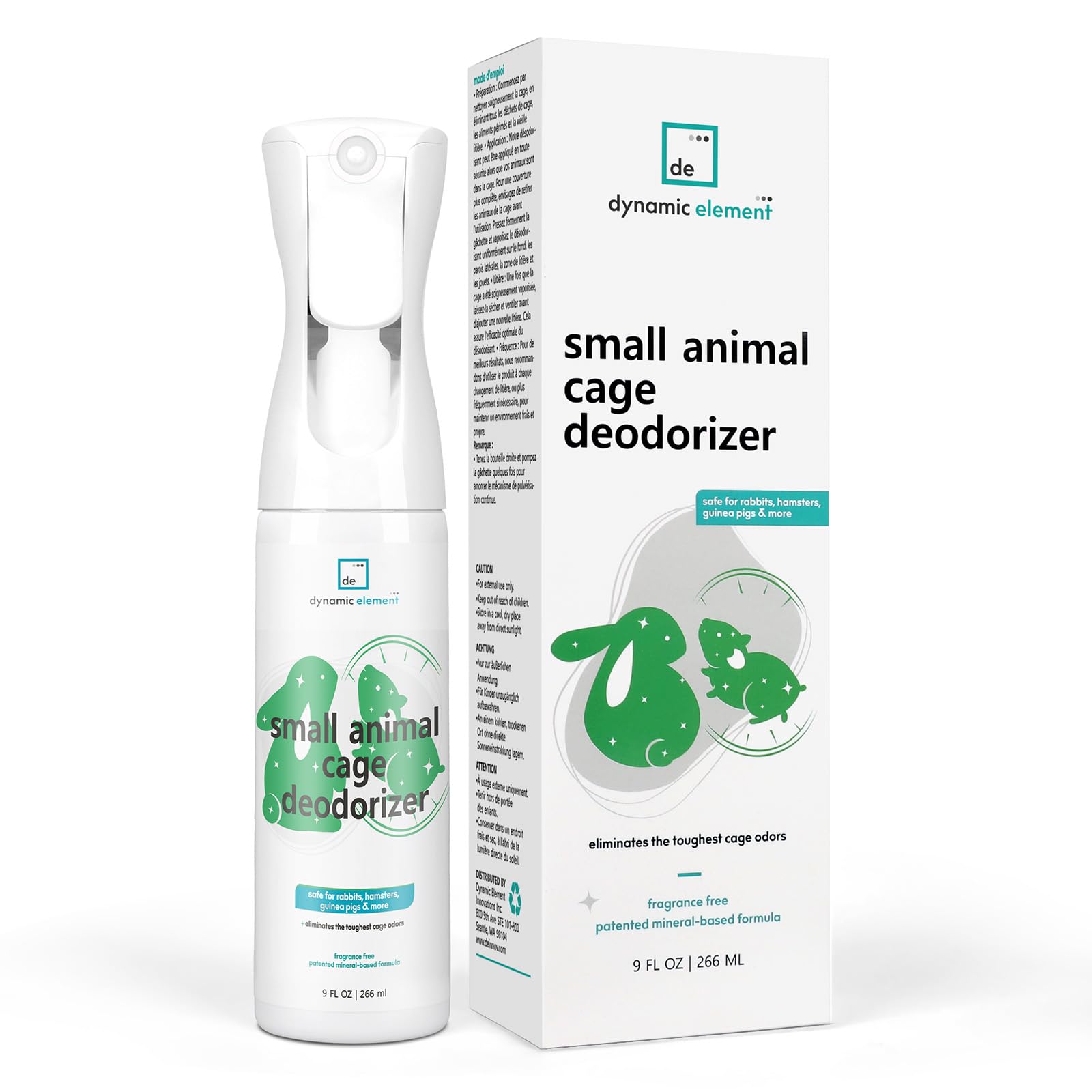 Spray Antiolores Jaulas Roedores, Sin perfume, 266ml | Fórmula mineral, Seguro para animales, Elimina olor de orina, Jaulas de conejos, hámsters, cobayas, chinchillas