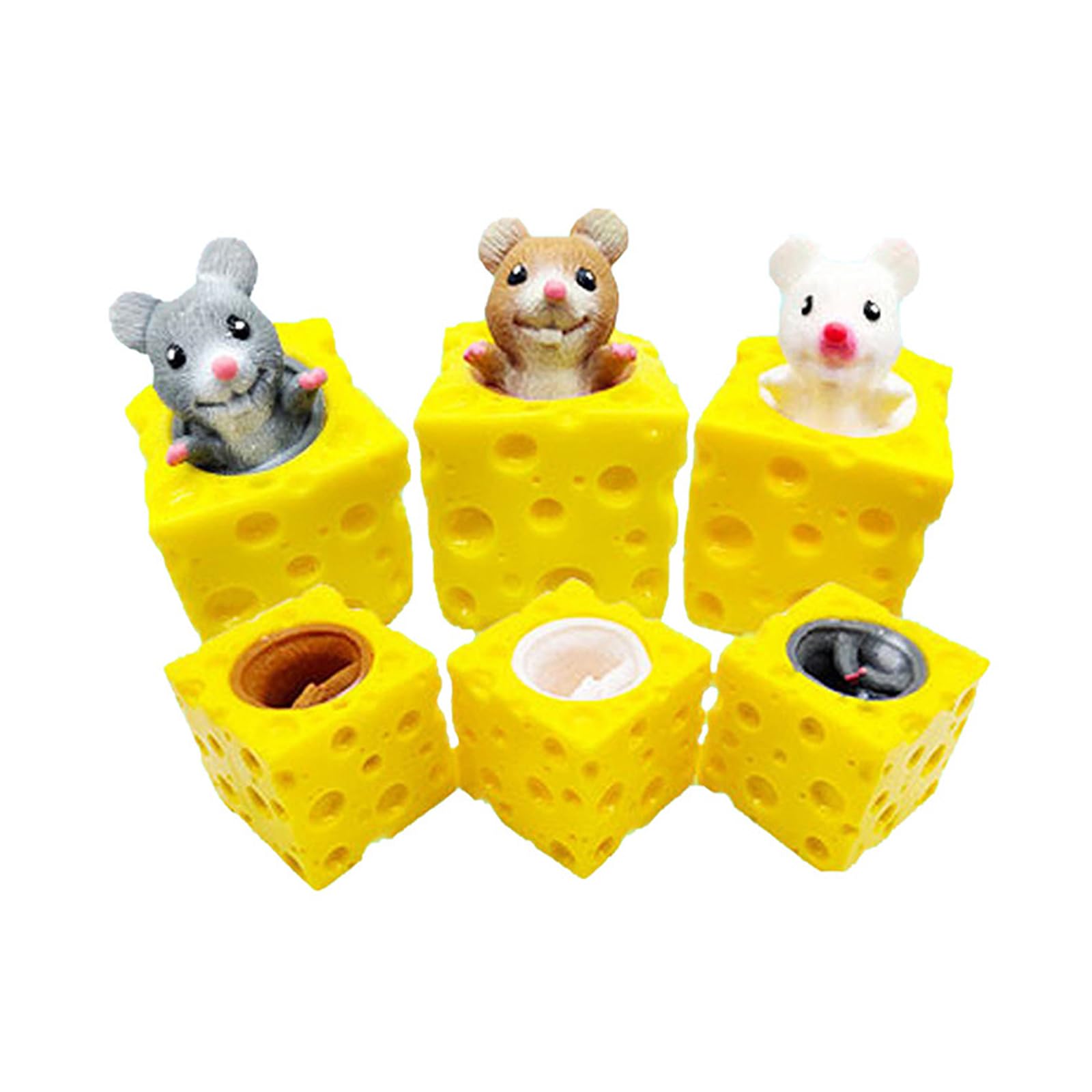 Squeeze Toy, Cheese Mouse Funny Fidget Toys 3 Pcs, Squishy Mice in Cheese Stress Ball for Kids, Pop Up Toy for Relieve Stress with Autism, Random Color