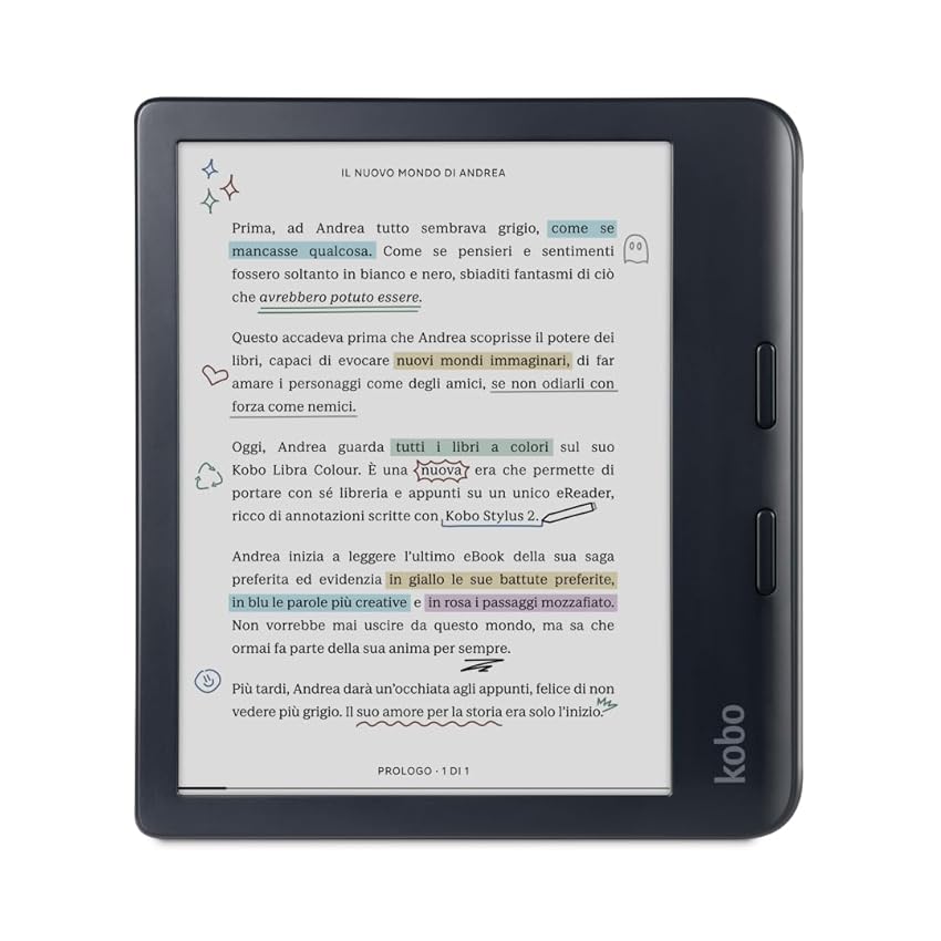 Kobo Libra Colour | eReader | Display antiriflesso a colori E Ink Kaleido™ 3 da 7” | Modalità Scura| I Audiolibri | Impermeabile (Nero)