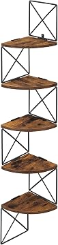 VASAGLE Corner Shelf Wall Mounted, 5 Tier Floating Book Shelf