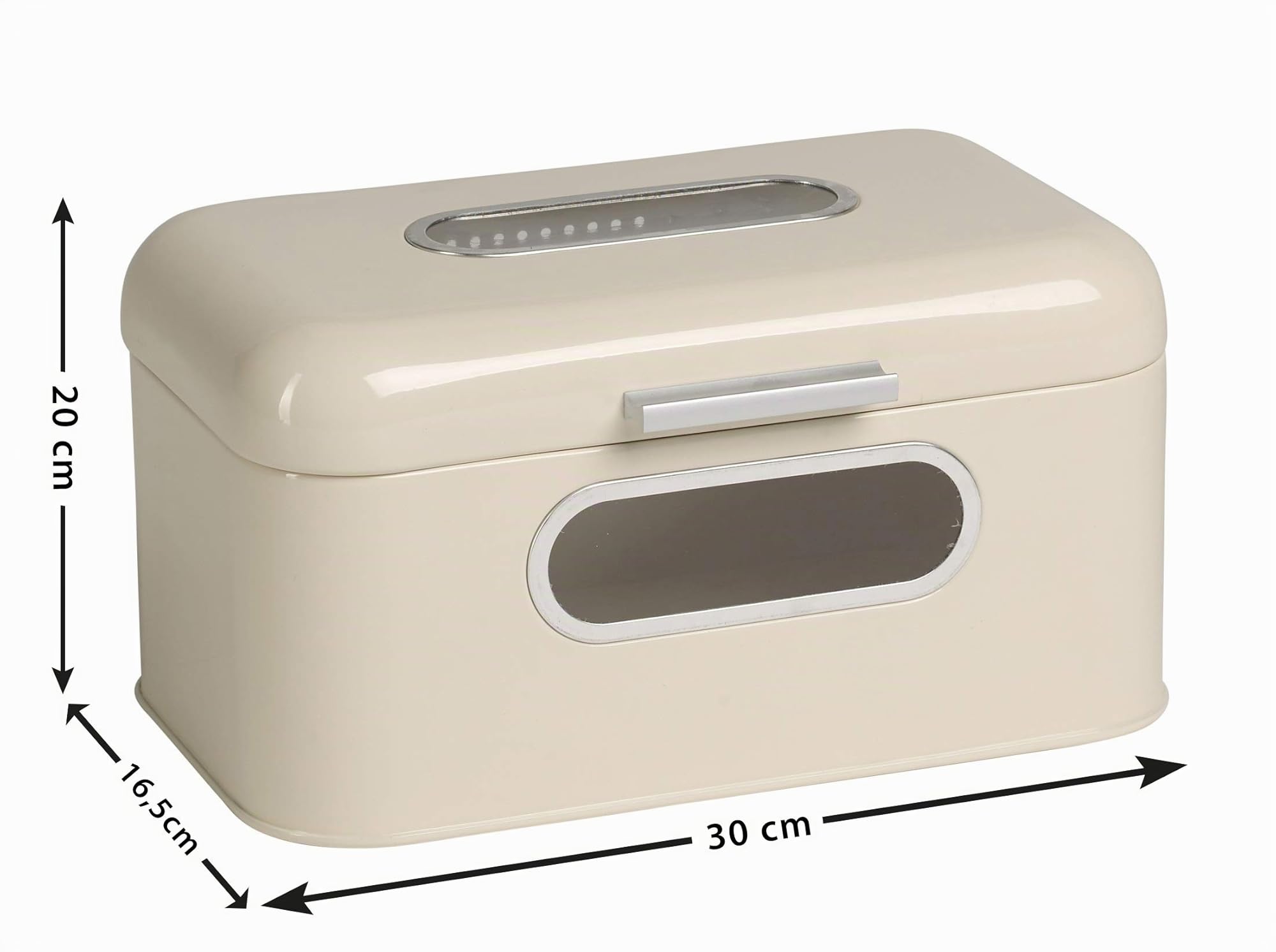 ECHTWERK boîte à pain rétro en métal avec fenêtre, boîte à pain peu encombrante, boîte à pain avec couvercle, boîte à pain, crème