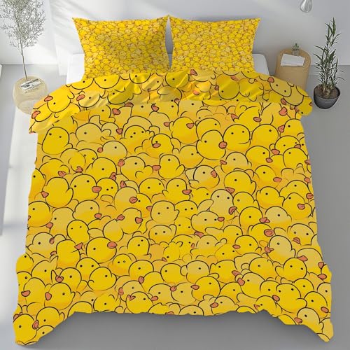 Linge de Lit Microfibre Respirant Parure Couette 240x260 cm Canard Dessin Animé