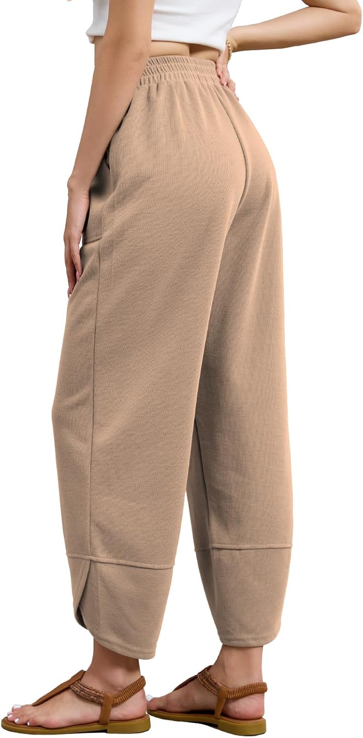 Viracy Womens Baggy Wide Leg Pants Casual Cross Elastic Waist Palazzo Wrap Hem Harem Pants with Pockets - Image 3