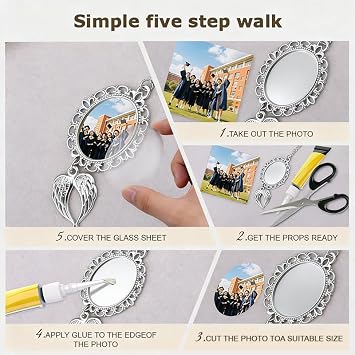 Personalized Graduation Tassel Photo Charm with Angel Wings Personalized Tassel Cap Charm with Memorial Photo for Graduation Caps Decorations for Women Men Memory Picture for Grad Hats