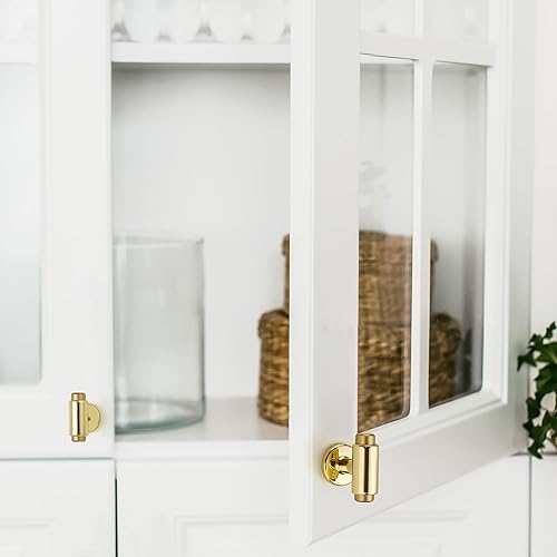 Miniatura 5 de JOY DECOR Paquete de 10 manijas redondas de latón con barra en T de un solo agujero, tiradores dorados, tiradores dorados, manijas de aleación de