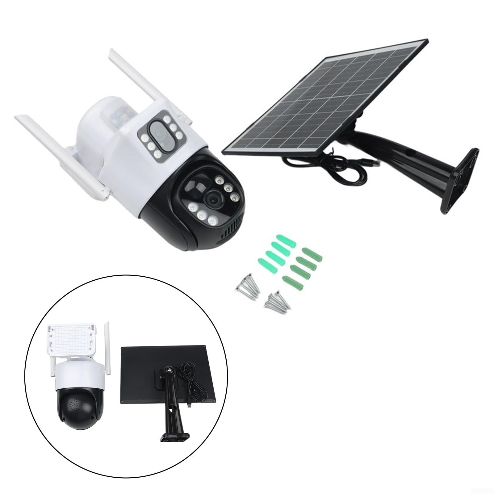 Cámara de seguridad solar de doble lente para exteriores, 4 MP, 4 G, PTZ, inalámbrica, CCTV con zoom panorámico y color para visión nocturna, detección de IA IP66 para prueba blanca (cámara