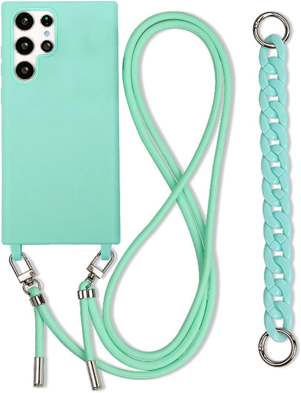 Galful Samsung Galaxy S25 Hülle mit Band,Handykette Handyhülle Samsung S24 mit Armband,Necklace Case mit Kordel Nylon Schultergurt Silikon Schutzhülle zum Umhängen Stoßfeste Case Cover-Mintgrün