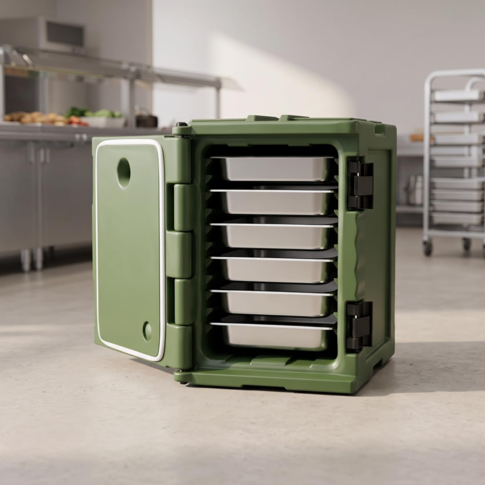 Contenitore Termico con Teglie da 90 Litri Box Termico Porta Teglie in Acciaio Inox Scatola Termica per detti al Catering, Ristoratori, Array, Rosso
