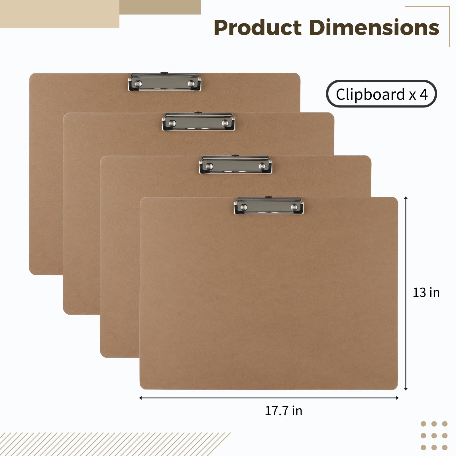 Lot de 4 planchettes à pince en bois A3, 33 x 43 cm, double clip pour dessin et croquis, surface d'écriture extra large et discrète