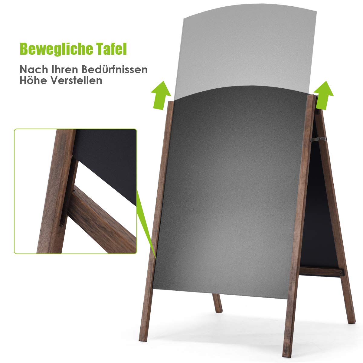DREAMADE Werbetafel Aufsteller Beidseitig, Kundenstopper Kreidetafel, Standtafel Schreibtafel Klappbar, Kindertafel Werbeaufsteller Holztafel, Schwarz (100 x 65 x 6 cm)