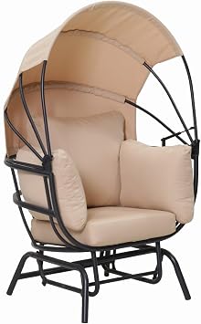 Sunnydaze Modern Luxury Egg Chair - Powder-Coated Steel Frame with Polyester Cushion and Retractable Canopy -Taupe