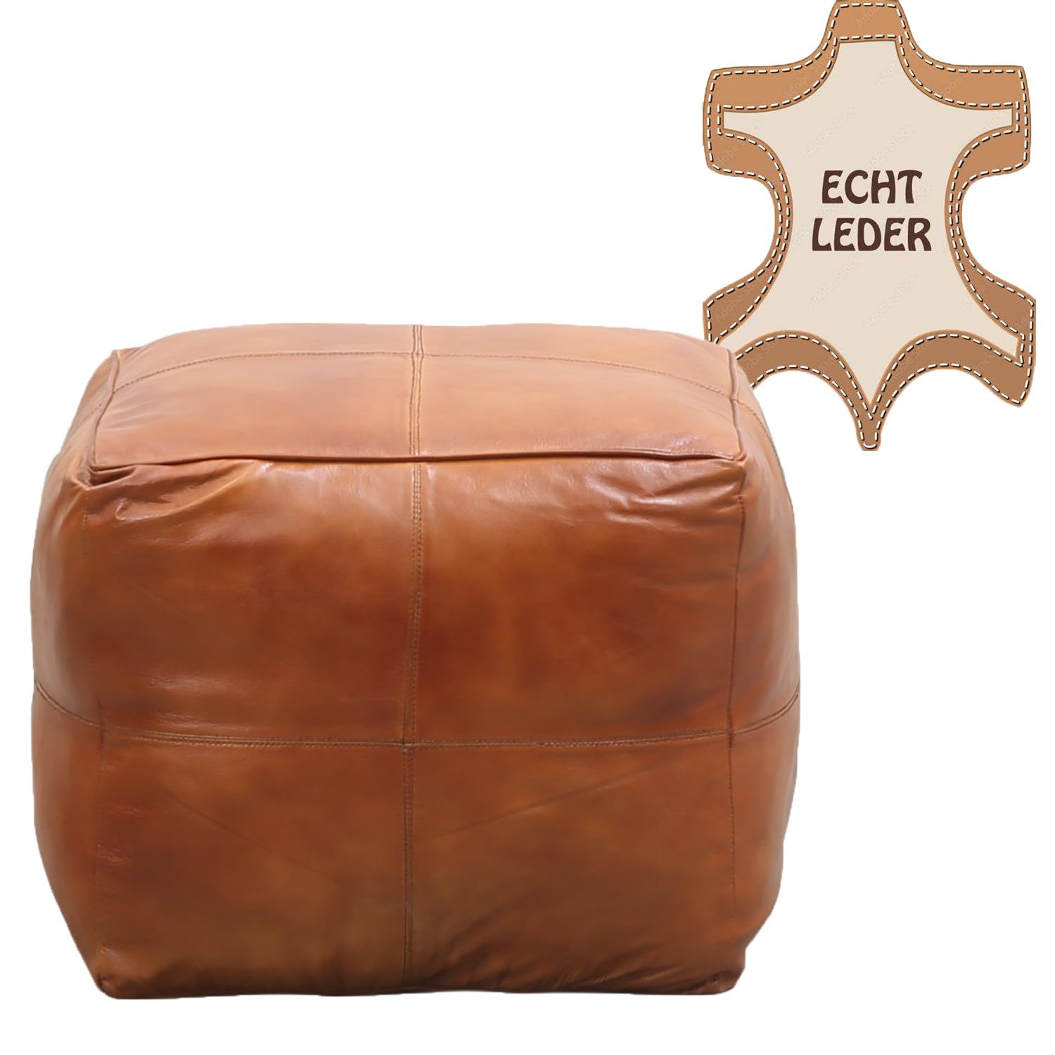 Vintage Sitzpouf Fjord modern Sitzkissen aus Leder in Braun 45 cm | Echtes Leder, Inklusive Füllung, Pouf Sitzhocker, Fußhocker Sitzsack, Skandinavische Deko