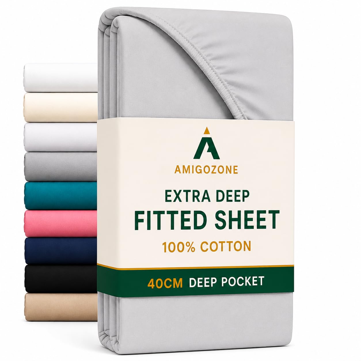 16"(40cm) Extra Deep Fitted Sheet Double Silver Grey 100% Cotton 200 Thread Count Fitted Sheet (Double, Silver Grey) — image 1