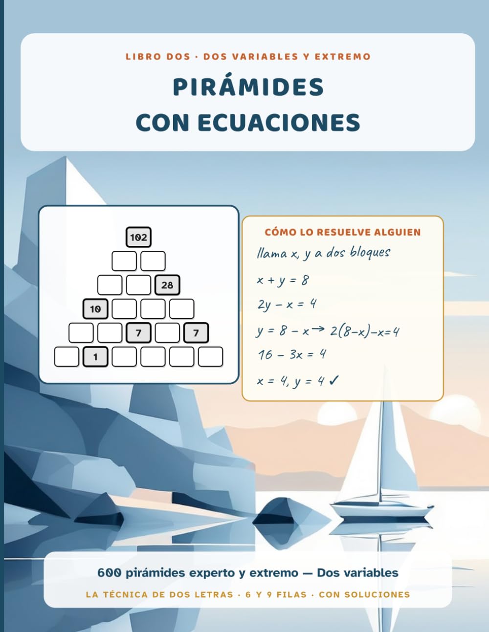Pirámides con Ecuaciones: 600 pirámides numéricas experto y extremo — Dos variables, de 6 a 9 filas, con soluciones