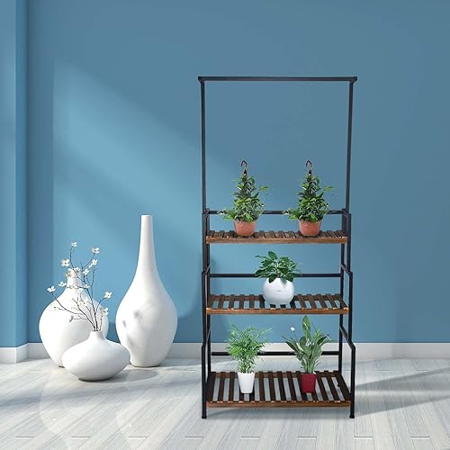 Miniatura 5 de yeshine Soporte colgante de 3 niveles para plantas interiores, estante de metal de 68 pulgadas de alto para múltiples plantas de interior, soporte