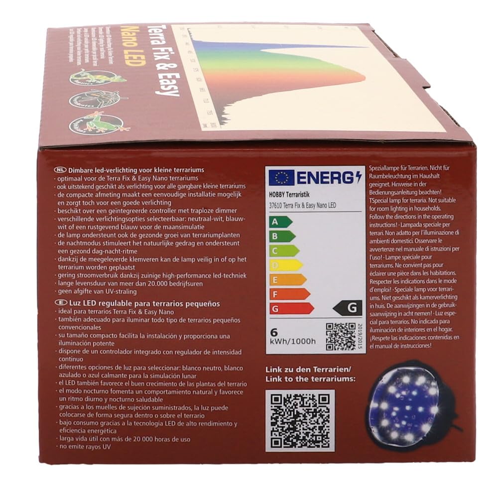 Hobby Terraristik Terra Fix & Easy Nano LED I Iluminación LED regulable para terrarios I Lámpara de terrario con temperatura de color ajustable I Iluminación de terrarios para reptiles, anfibios y