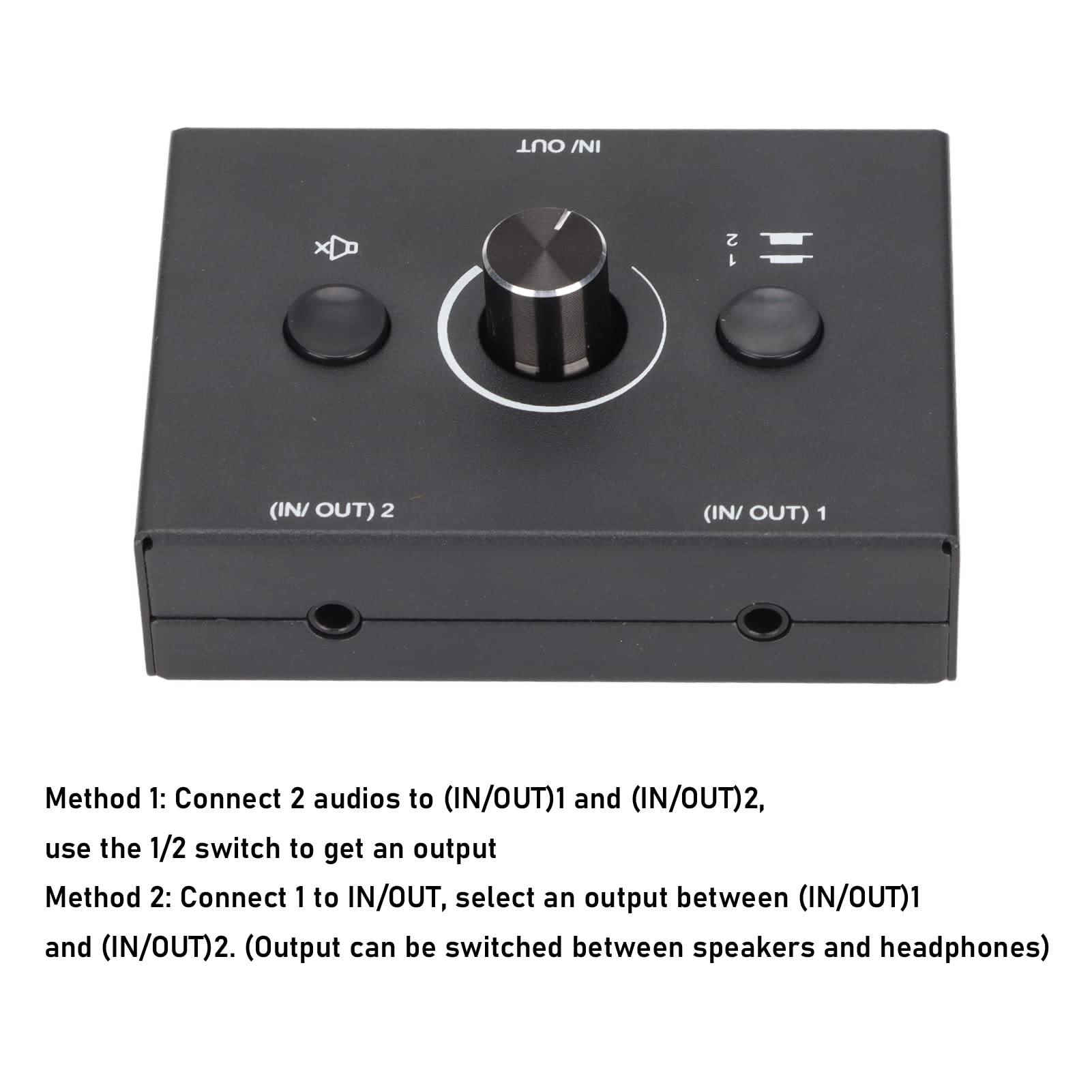 3.5mm Stereo Audio Switcher, 2 Input 1 Output / 1 Input 2 Output Bidirectional Switching Splitter, One Key Mute, No External Power Required