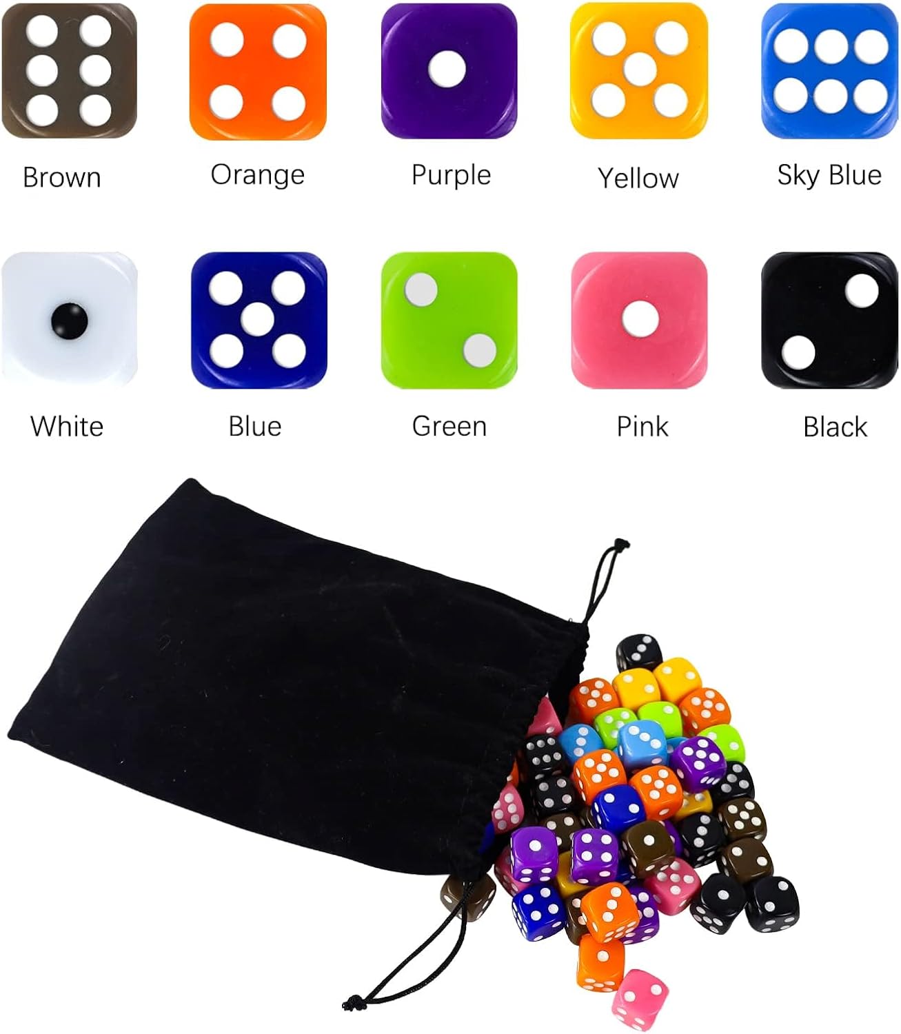 6 Sided Dice Set 10 Colors 16mm Acrylic Game Dice for DND, MTG, RPG, Tenzi, Yahtze, Bunco, Table Borad Games, Math Teaching (100 Pieces 10 Colors)