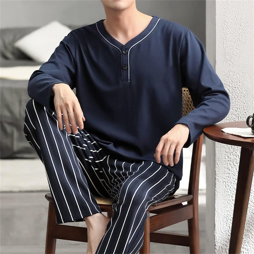 Men's Spring and Autumn Long Sleeve Thin Cotton Pullover Large Size Homewear Set