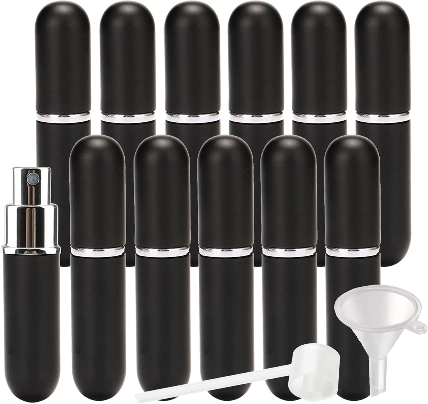 Pack of 48,Mini 5ml Empty Red Aluminium Round Perfume Bottle,Glass Perfume Atomiser Refillable,Travel Size Portable Atomiser Spray,Cologne Dispenser for Women and Man(Black/Silver)