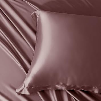 THXSILK 100% Silk Pillow Sham for Hair and Skin, Smooth Cooling Pillow Cover with Border Design, Both Sides Pure Silk, Gift for Women Men 1 pcCal King, Purple