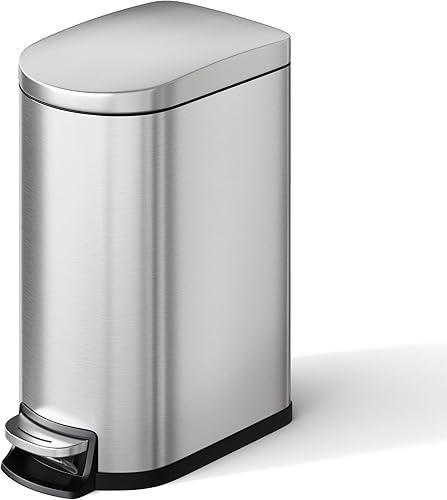 Garvee Cubo de basura delgado de acero inoxidable de 2.6 galones 10L con tapa, pedal de paso, cierre suave, cubo interior, cubo de basura pequeño