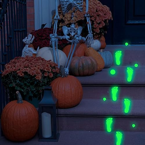 Miniatura 7 de Calcomanías de suelo que brillan en la oscuridad, calcomanías de huellas, brillantes recortes fluorescentes para decoración de fiesta de Halloween