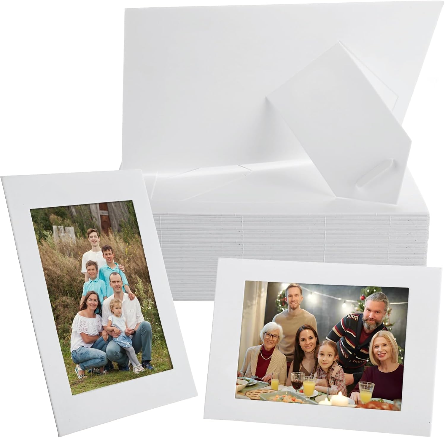 100Pcs Paper Picture Frames 4x6 Inches Cardboard Picture Frames Bulk with Easel Stand White Standing Paper Photo Frames for Diy, Wedding, Graduation, Christmas, Decoration