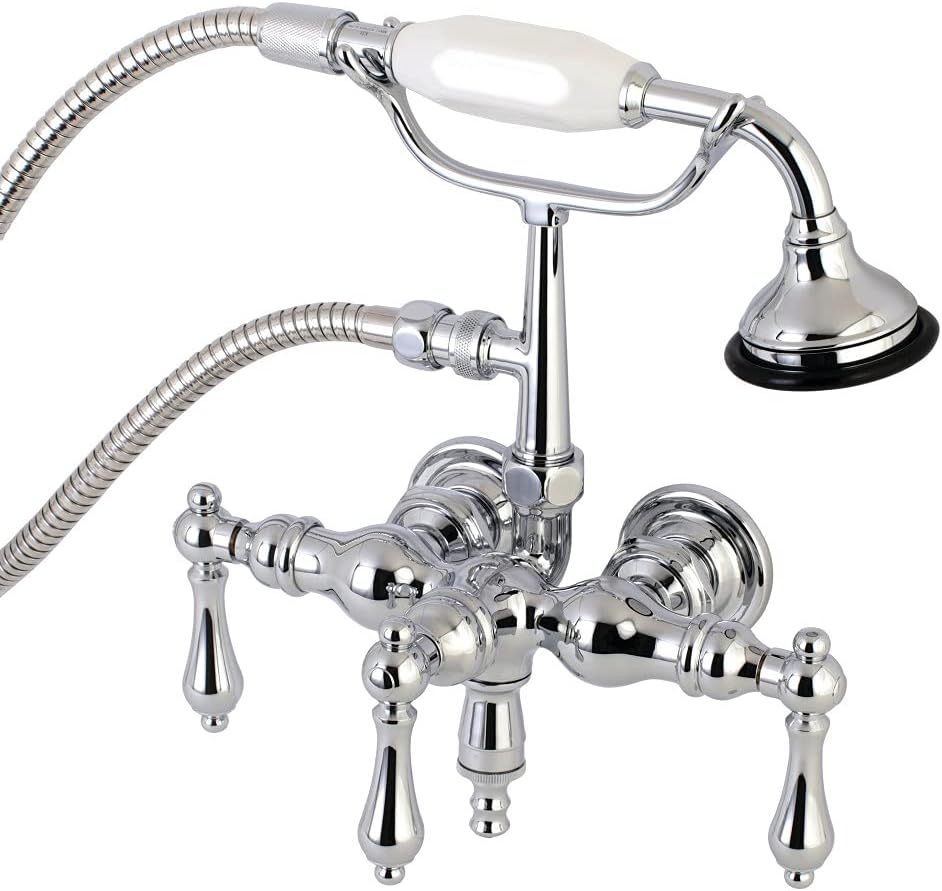 Kingston Brass AE20T1 Aqua Vintage 3-3/8 Inch Wall Mount Tub Faucet with Hand Shower, Polished Chrome
