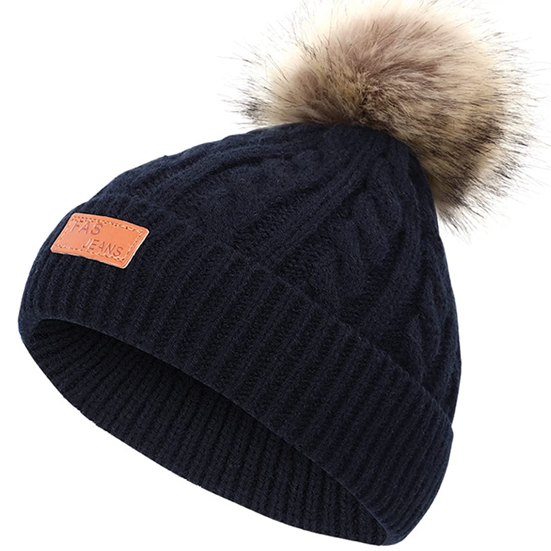Xrdss Unisex Black Baby Kids Beanie Winter Hat Toddler Girls Boys Pom Pom Knitted Warm Hats (Black)
