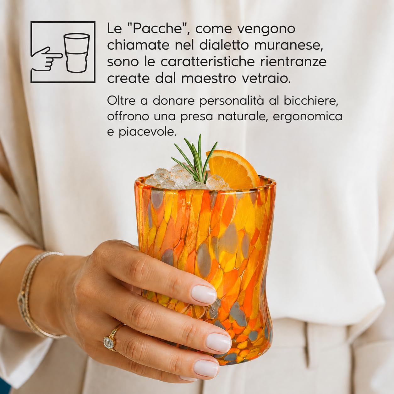 MAZZEGA ART & DESIGN - 6 Bicchieri in Vetro Soffiato, Lavorati a Mano con Graniglie colorate di Murano, Bicchieri Colorati per Acqua e Bibite, 395ml, h.12 cm. Made in Italy (6, MIX)