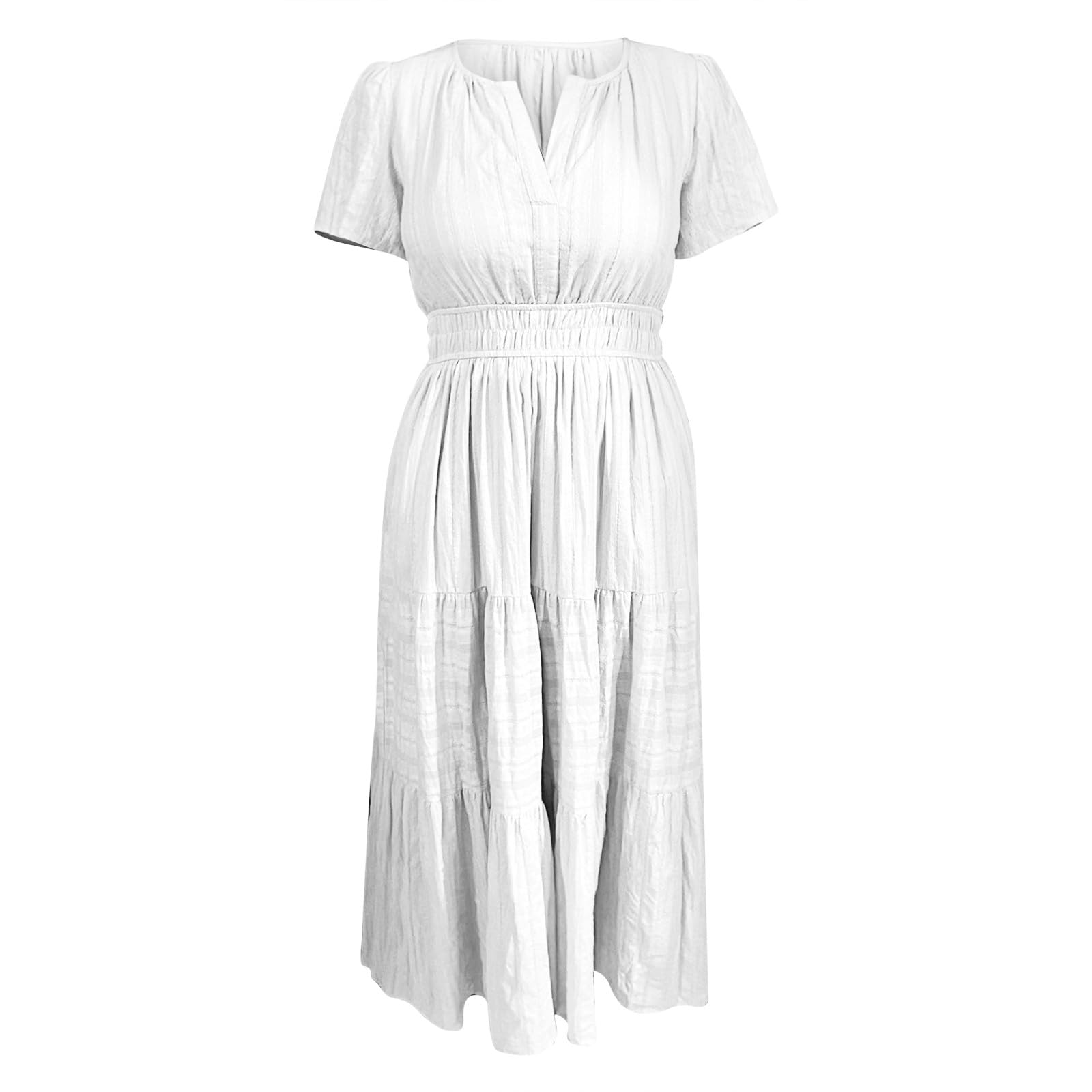 Vestido Mujer Verano Casual Maxi Vestido Largo 2025 Manga Corta Cuello en V Cintura Elástica Elegante Boho Flowy Vestidos Largos Mujeres Ligero Y Ventilado Vestido de Playa Holgado Vestidos Casual