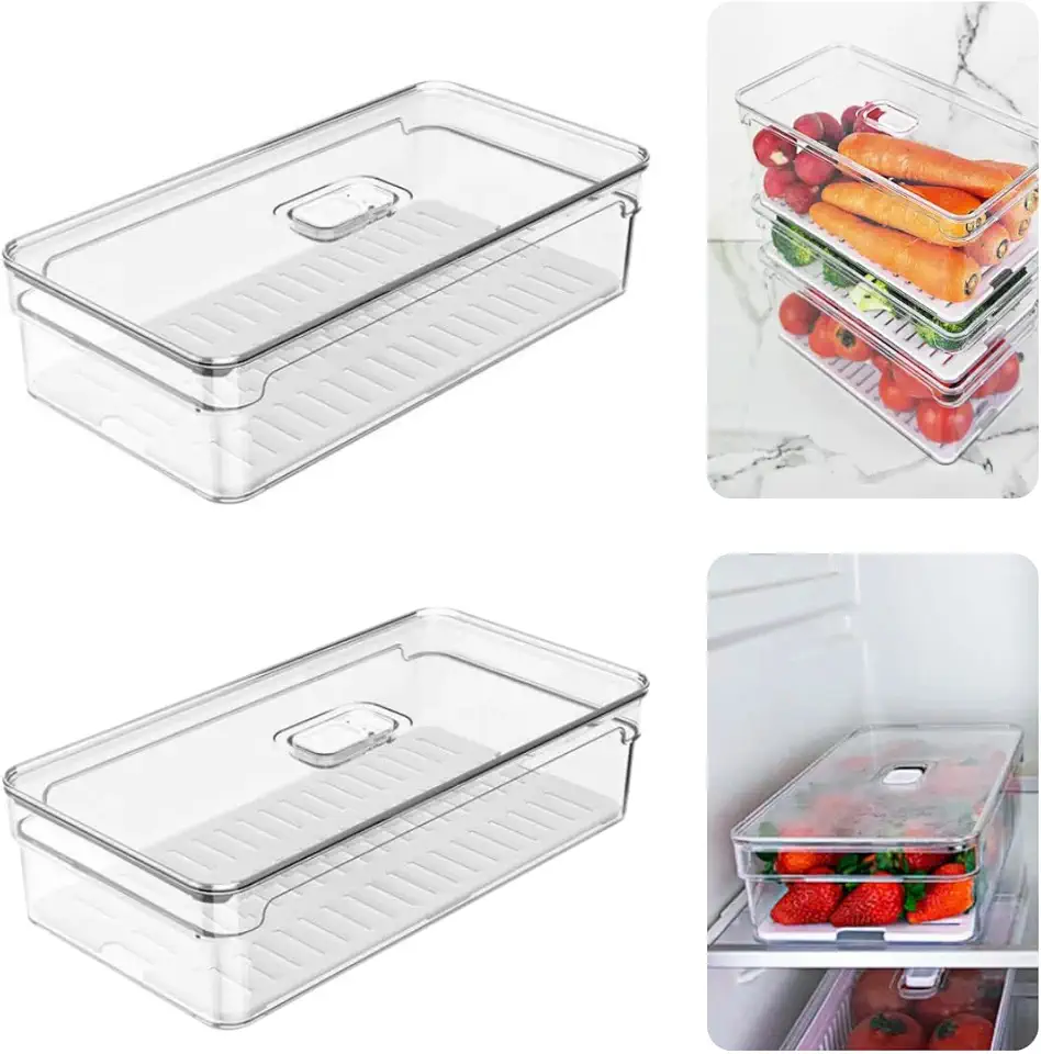 OU OF200NT Kit Com 2 Organizadores de Geladeira Empilhável 2.8L Clear Fresh com Respiradouro