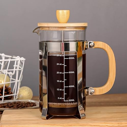 Miniatura 2 de Sivaphe Cafeteratetera de prensa francesa de 34 onzas con tapa de bambú y mano de acero inoxidable de alto vidrio de borosilicato de 33.8 fl oz