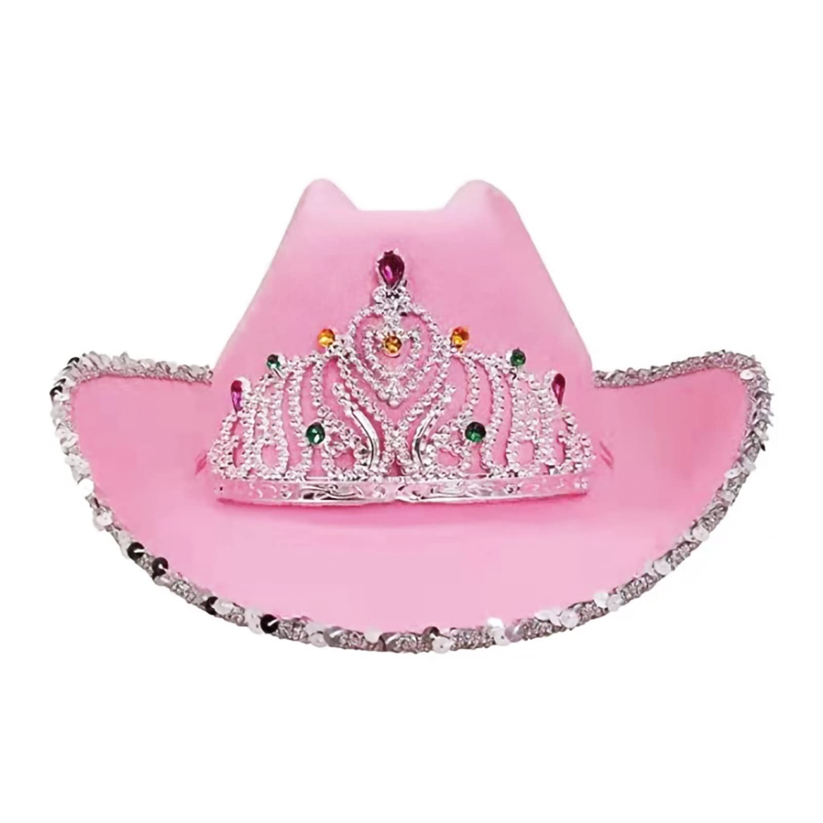 Miolasay Women's Plush Trim Cowboy Hat Drawstring Adjust Western Disco Fish Bucket Hat Fancy Holiday Party Costume Accessory (B-Pink Crown, One Size)