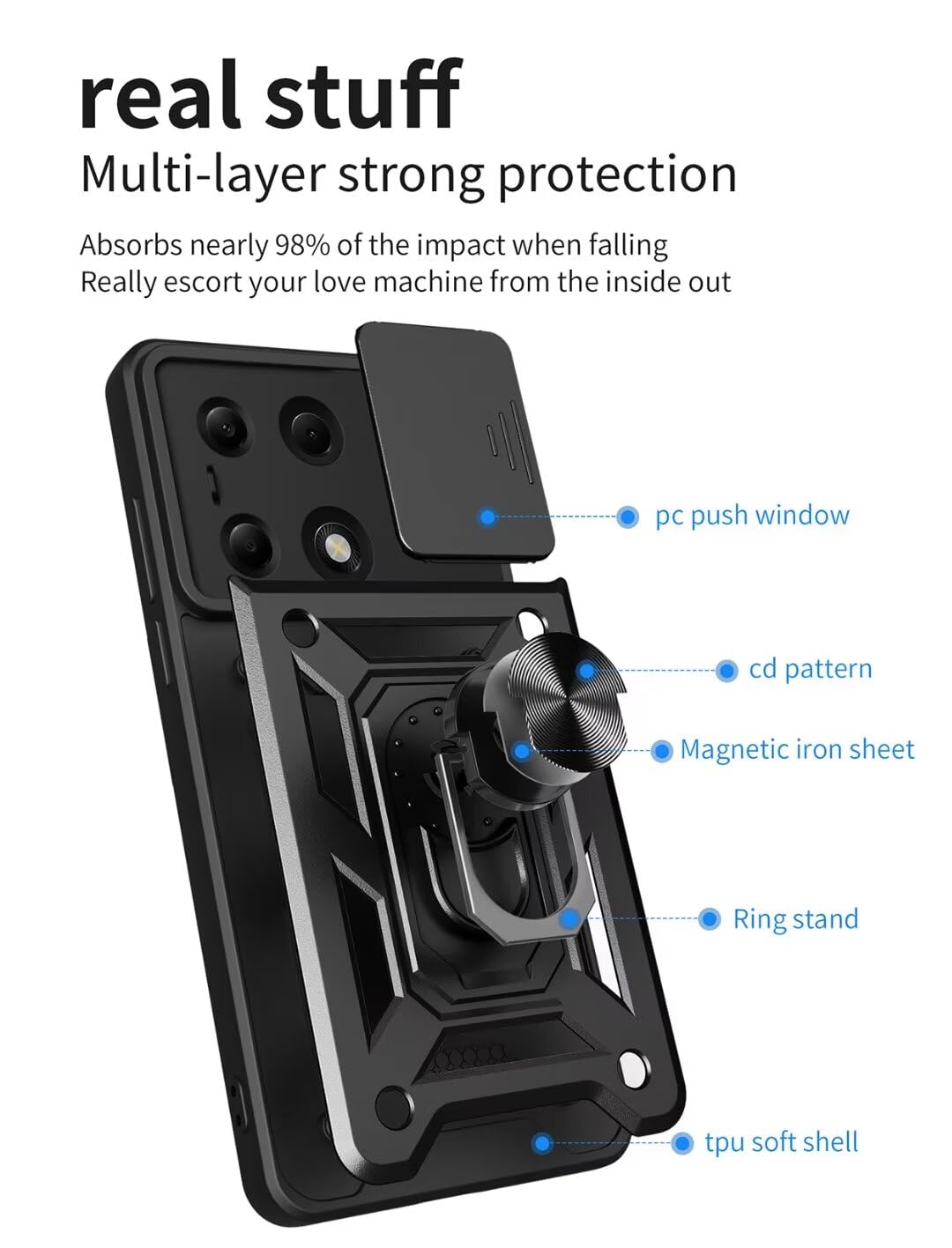 Custodia Magnetica Per Auto WBWONE Cover Per Xiaomi Redmi Note 13 Pro 4G / Poco M6 Pro 4G, TPU Cover Magnetica Per Auto