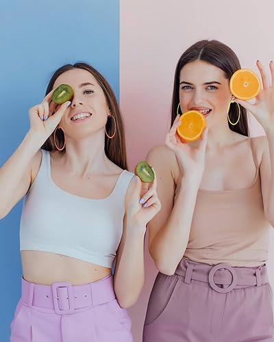 Vista 4 de 7 pares de aretes de aro de neón de los años 80, ligeros, redondos, retro, brillantes, coloridos, para disfraz de los años 80, accesorio de fiesta