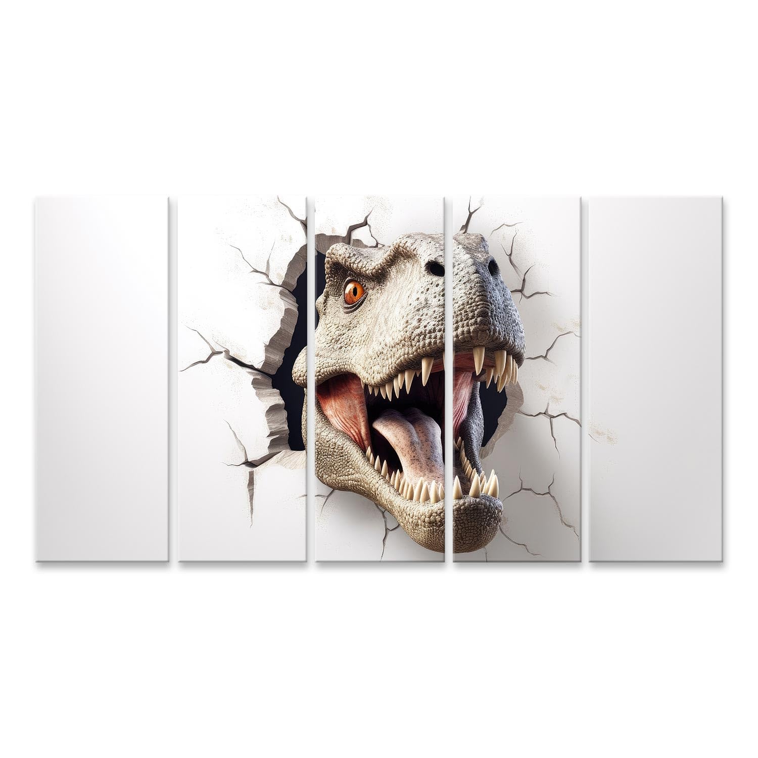 Tableau sur toile Mignonne T Rex avec effet trompe l'œil de mur déchiré