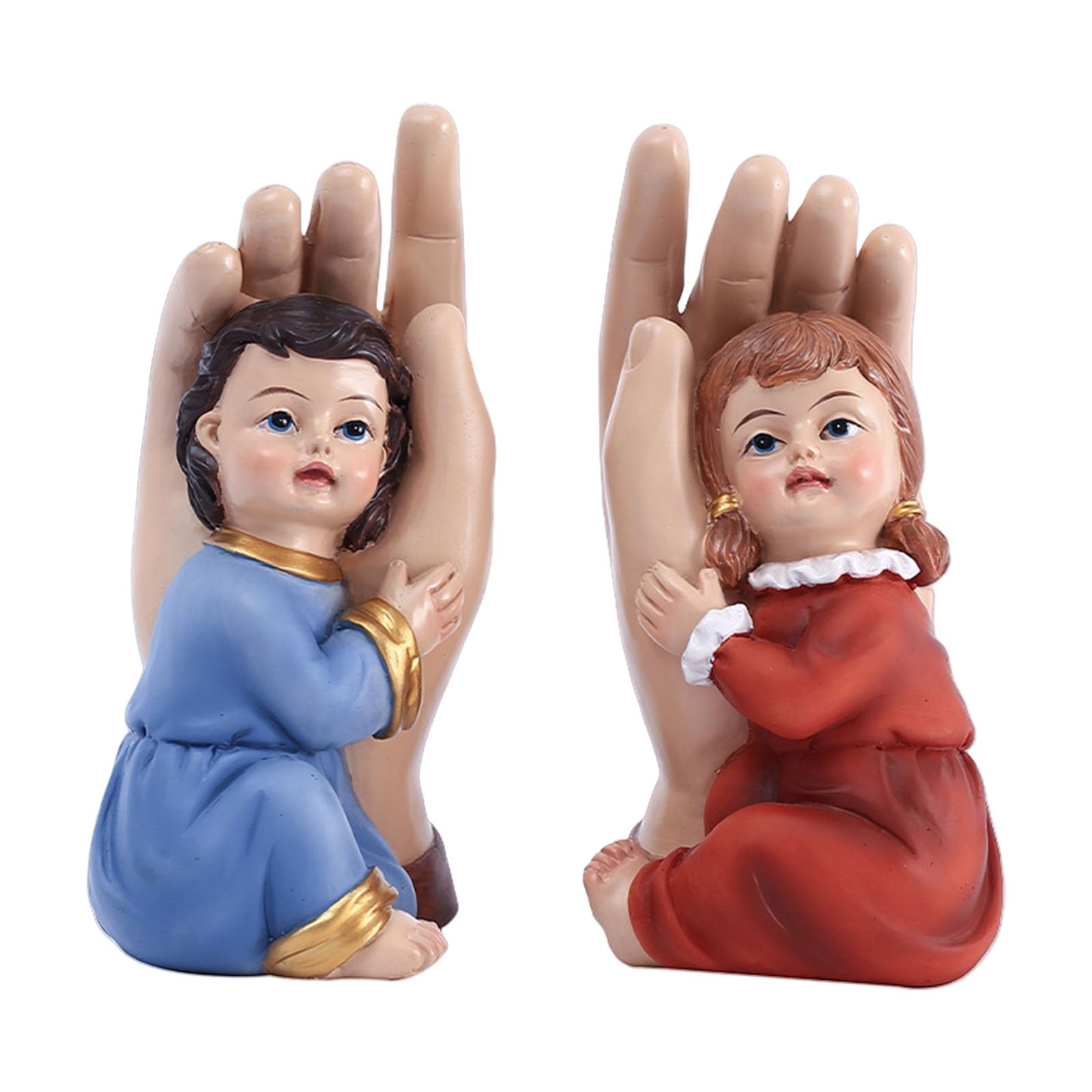Elnwnnkc Boy and Girl in Hand Statues Resins Children Sculptures Set Classical Charm for Festives and Religious Desktop Decors Children Figurines
