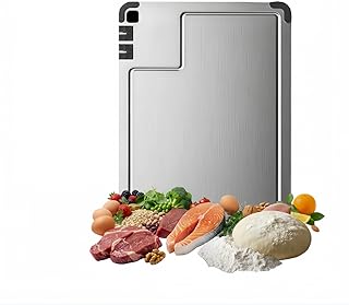 316 Stainless Steel Cutting Board All-in-One with 2 Sharpeners (Tungsten+Ceramic) | cutting boards for kitchen Double-sided non-toxic，juice groove，Anti-slip，anti-odor，Thin for Easy Storage