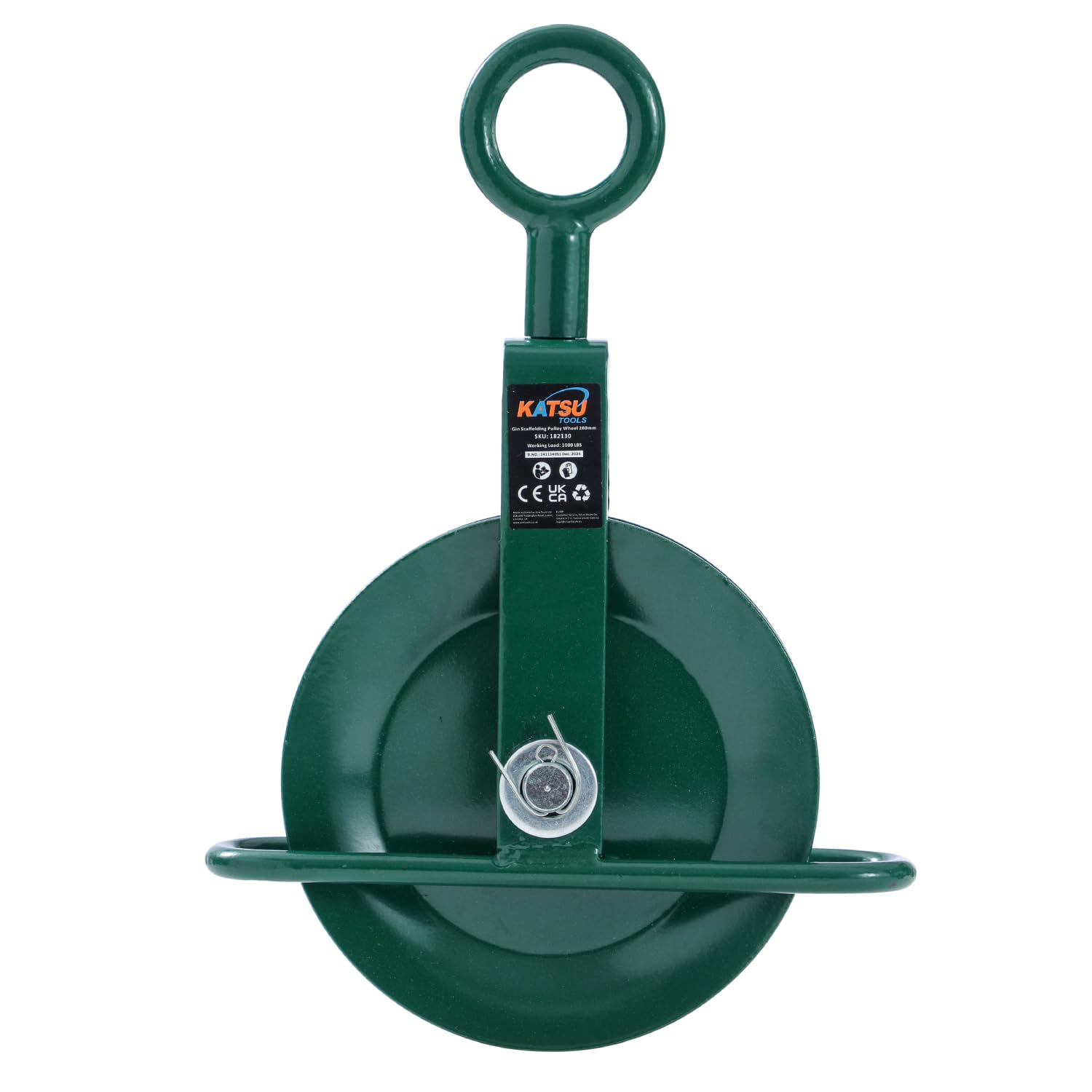KATSU Tools Gin Wheel Scaffolding Roofing Pulley 200mm with Swivel Eyebolt Rope Pulley Block Lifting Crane 182130