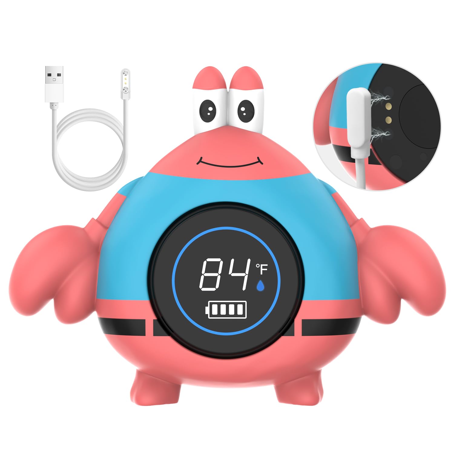 Babyelf Baby Thermometer, Rechargeable Bath Tub Water Thermometer Safety, Floating Toy for Infant Toddler Bathtub Pool with Temperature Warning