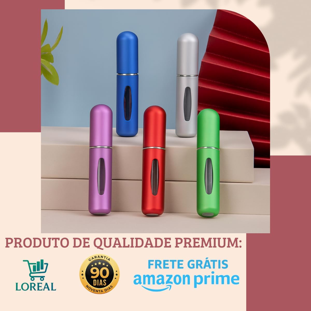 Kit 5 Frascos Porta Perfume Recarregável Spray Bolso Portátil Para Viagem 5ml Mini Atomizador Cores Sortidas Para Bolsa Necessaire Refil de Perfume Compacto Leve Super Prático - Premium Loreal Shop Kit 5 Frascos Porta Perfume Recarregável Spray Bolso Portátil Para Viagem 5ml Mini Atomizador Cores Sortidas Para Bolsa Necessaire Refil de Perfume Compacto Leve Super Prático - Premium Loreal Shop