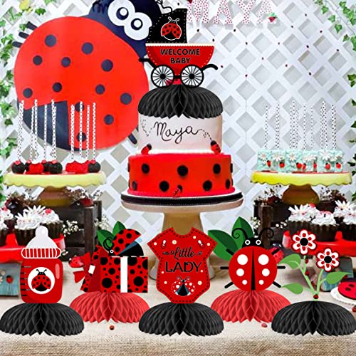 Fangleland 8PCS Ladybug Party Honeycomb Centerpieces, Ladybug Baby Shower Decorations - Red and Black Summer Bugs 3D Table Topper for Little Girl’s Ladybird Themed Birthday Party Supplies by Fangleland - Image 2