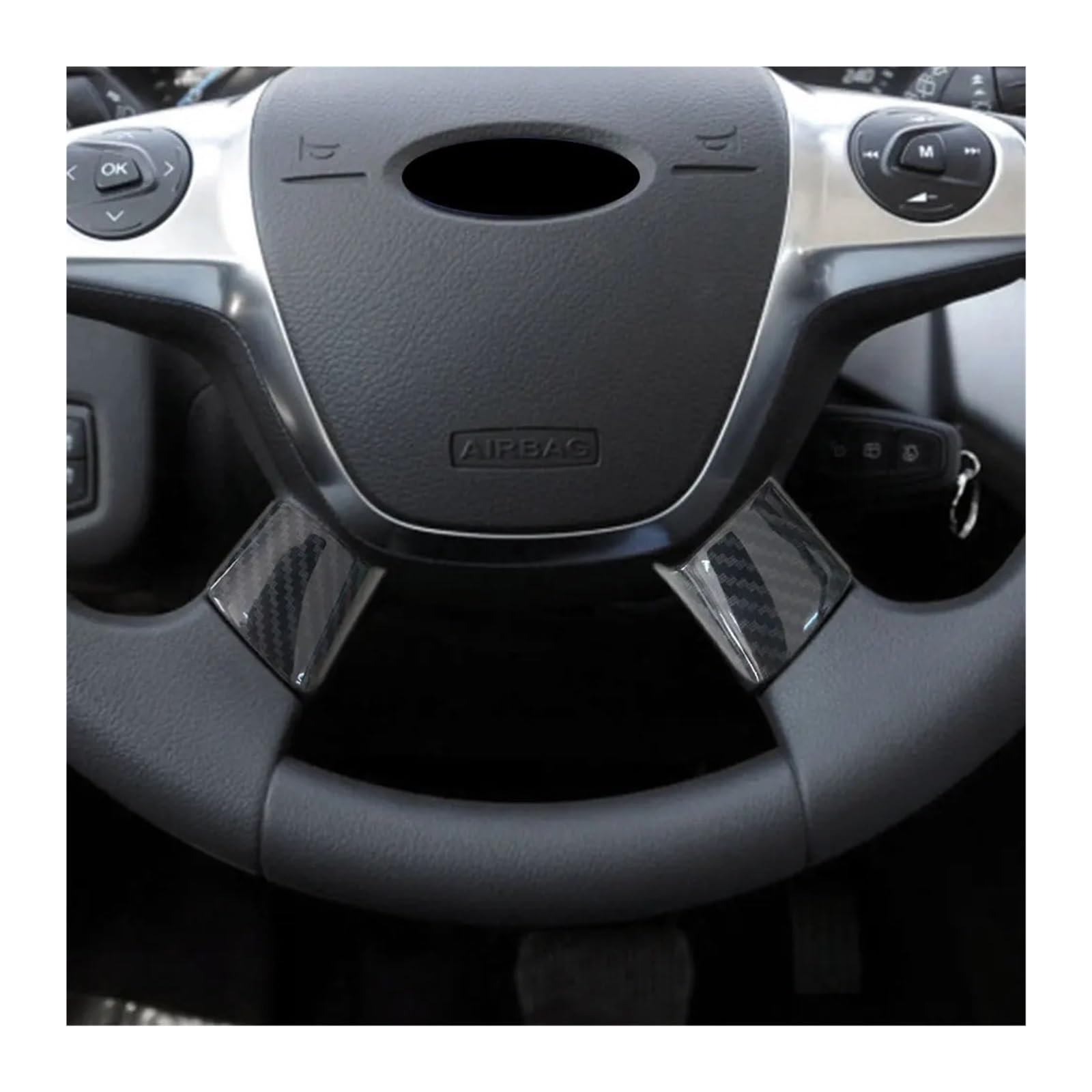 2 szt./zestaw nakładek na kierownicę samochodową | Compatible With Forda,for Focusa,for MK3 Kuga Escape,3 2012-2015 C-Max Cmax naklejki cekinami(Carbon fiber)